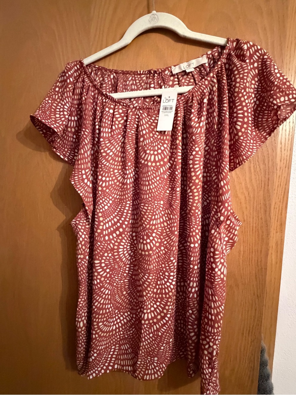 LOFT Rust-Red Printed Flutter Sleeve Top